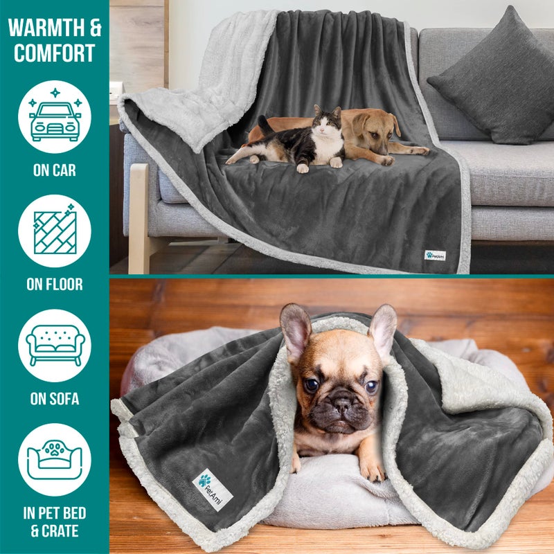 PetAmi Dog Blanket for Small Medium Dogs, Pet Bed Blanket Cat Puppy Kitten, Fleece Furniture Couch Cover Protector Sofa Car, Soft Sherpa Dog Throw Plush Reversible Washable, Mini 29x40 Dark Gray - Image 5